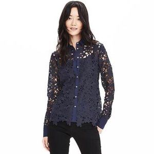 Banana Republic Navy Blue Cut Out Lace Button Down